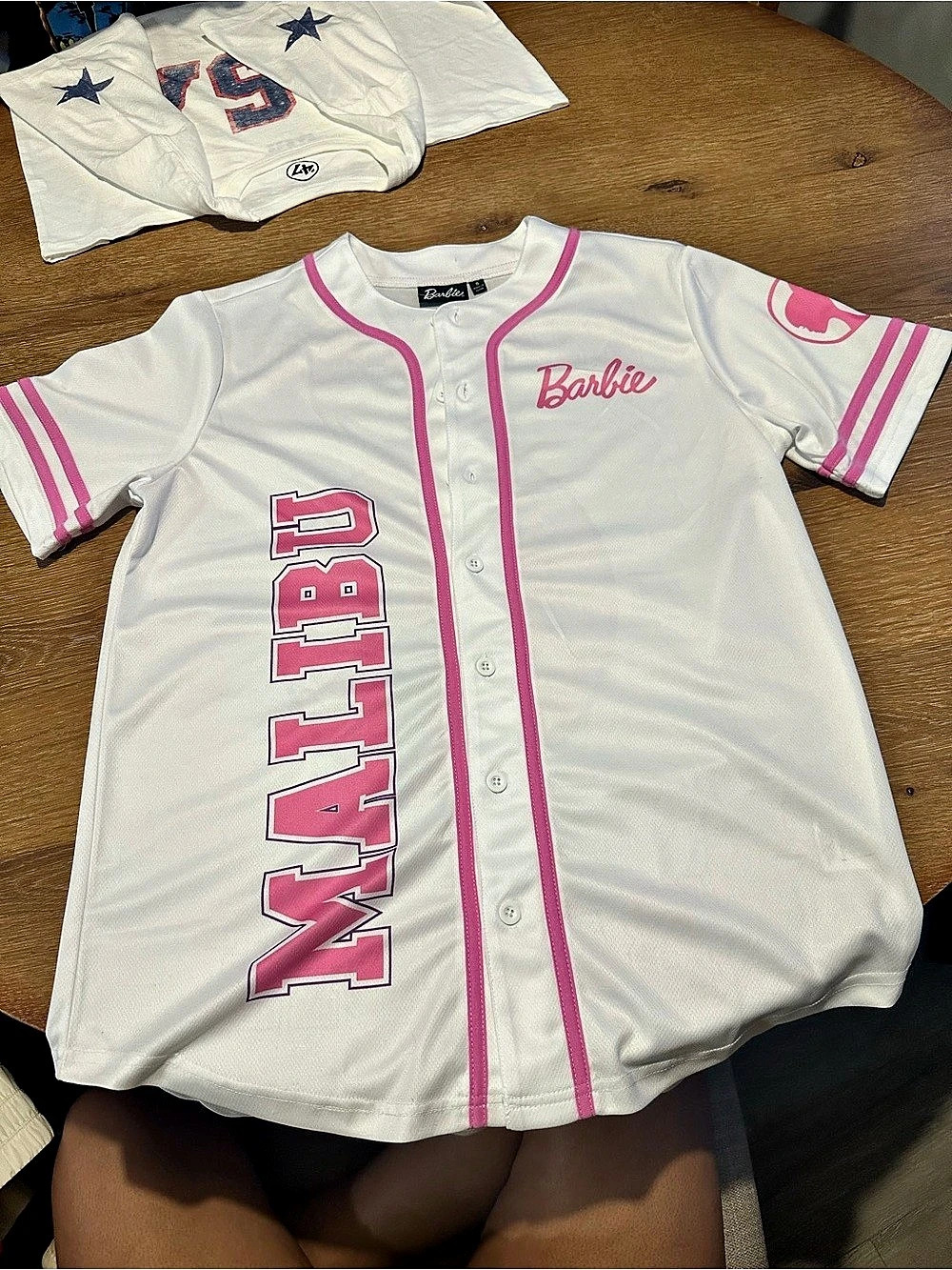 Barbie Malibu 59 Baseball Jersey Girls Small Pink & White